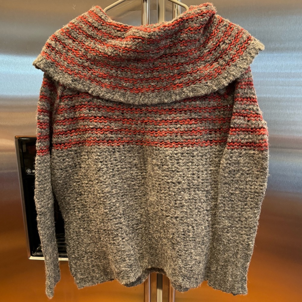 Free People Red and Gray Cowl Neck Off the Shoulder Wool Blend Sweater - Size XS